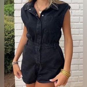 black denim sleeveless zara romper, worn 3 times